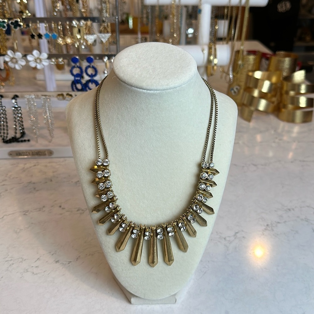 J Crew round crystal and gold tone graduated costume necklace​